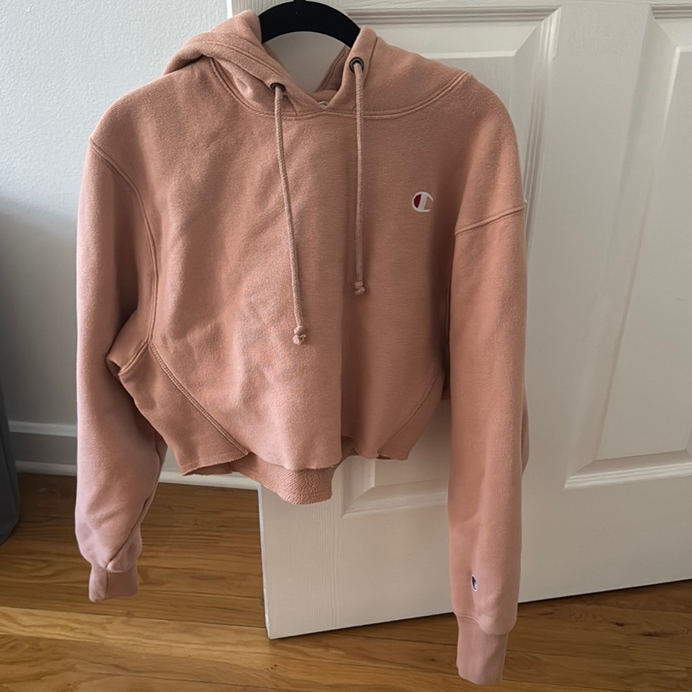 Champion Pink Cropped Oversized Long Sleeve Hoodie